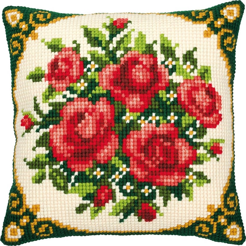 Vervaco Cross Stitch Cushion (Pale Red Roses) - Image 1